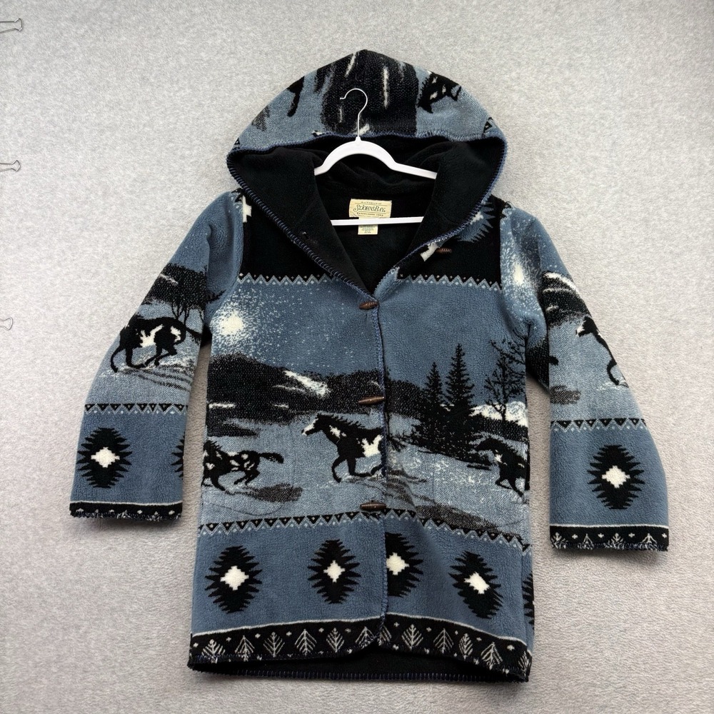 VTG St John's Bay Fleece Nature Hooded Toggle Sherpa Coat Wolf Wolves Jacket S P